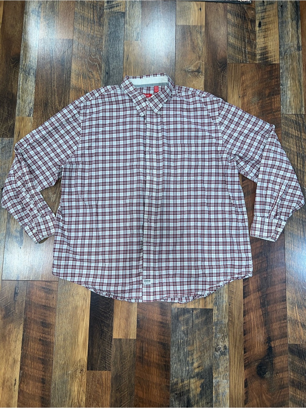 Izod Red and White Plaid Button-Down Shirt